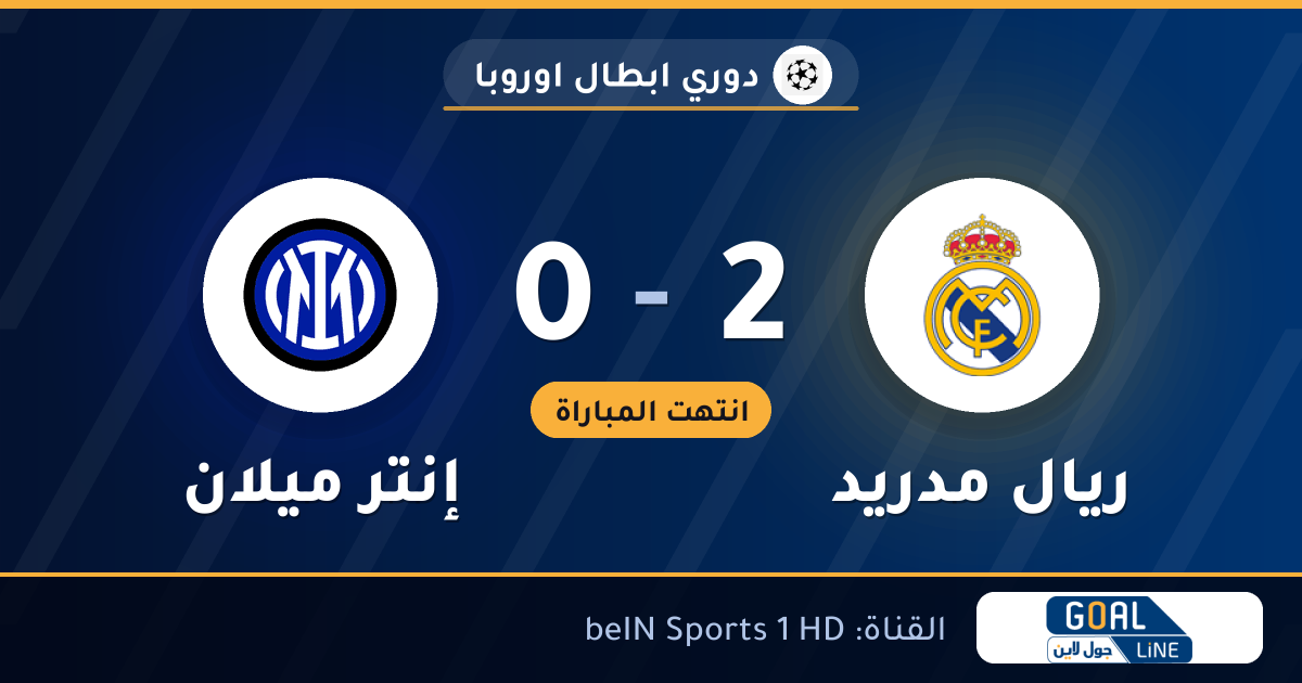 نتيجة مباراة ريال مدريد وإنتر ميلان 2-0 | دوري ابطال اوروبا