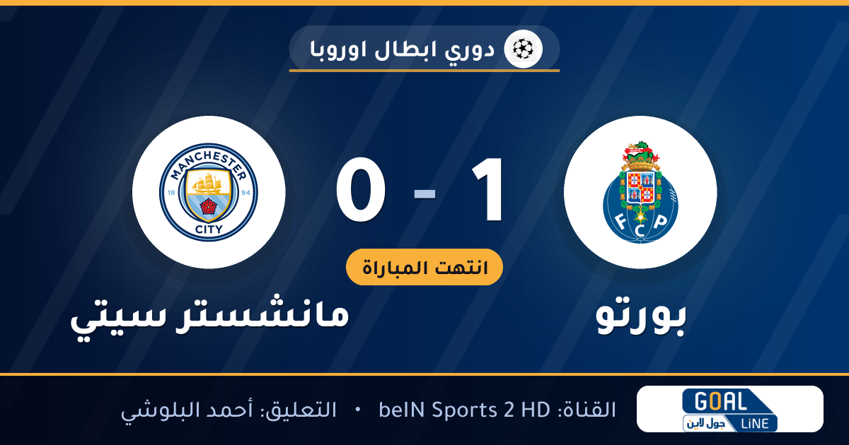 نتيجة مباراة بورتو ومانشستر سيتي 1-0 | دوري ابطال اوروبا