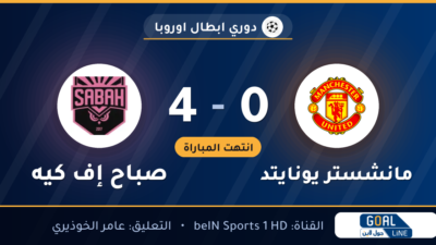 نتيجة مباراة مانشستر يونايتد وصباح إف كيه 0-4 | دوري ابطال اوروبا