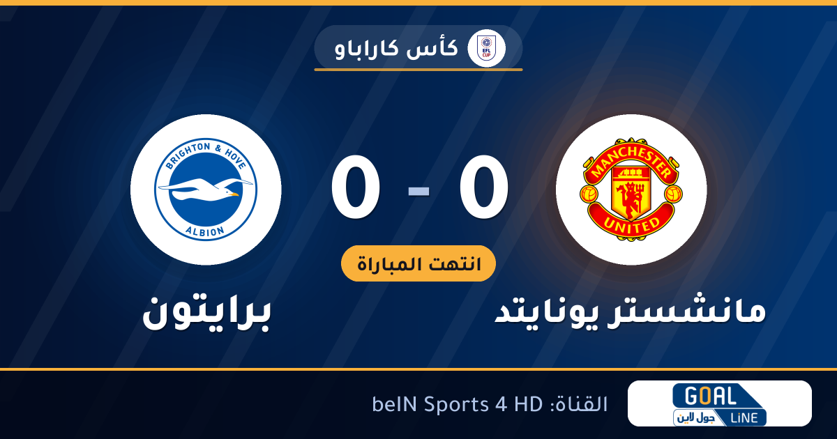 نتيجة مباراة مانشستر يونايتد وبرايتون 0-0 | كأس كاراباو