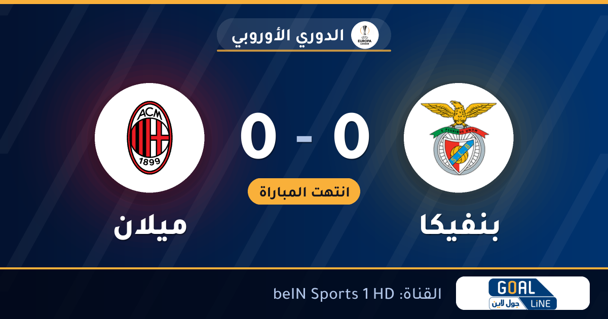 نتيجة مباراة بنفيكا وميلان 0-0 | الدوري الأوروبي